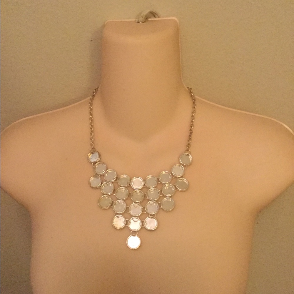 Mirror look Statement Necklace Silver toned modern - Picture 2 of 5